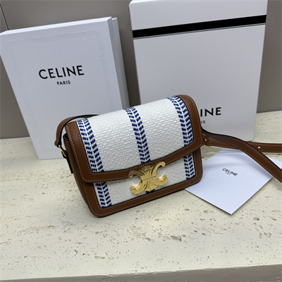 Ce**e teen triomphe bag in textile  and calfskin white blue/tan