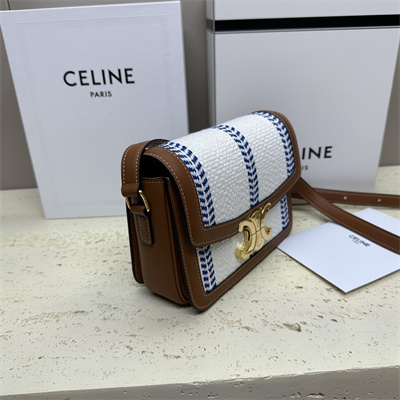 Ce**e teen triomphe bag in textile  and calfskin white blue/tan
