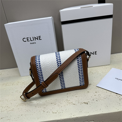 Ce**e teen triomphe bag in textile  and calfskin white blue/tan