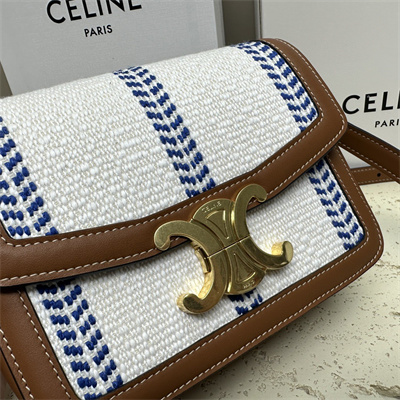 Ce**e teen triomphe bag in textile  and calfskin white blue/tan