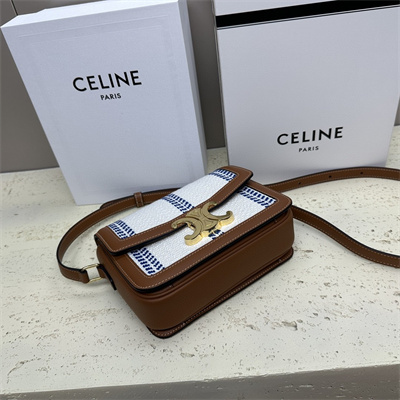 Ce**e teen triomphe bag in textile  and calfskin white blue/tan