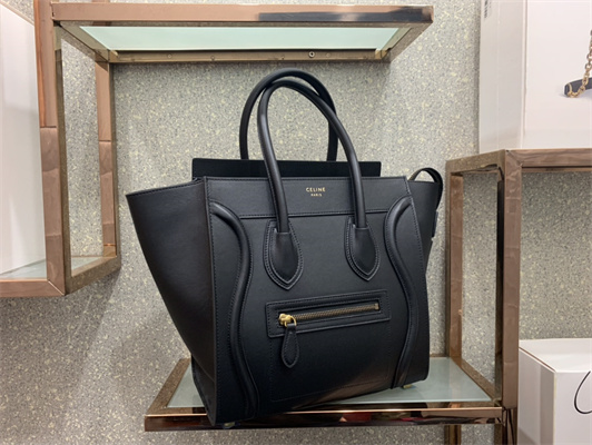 Ce**e micro luggage bag in black smooth calfskin gold tone metal