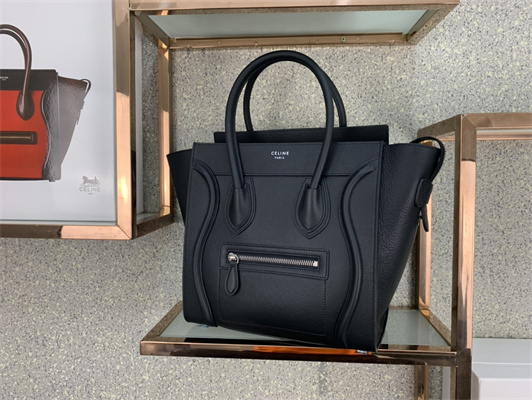 Ce**e micro luggage bag in black drummed calfskin silver tone metal