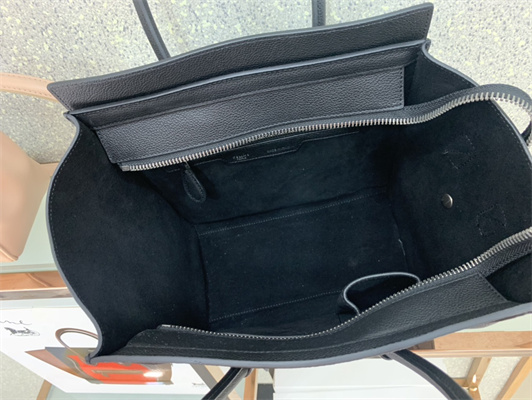 Ce**e micro luggage bag in black drummed calfskin silver tone metal