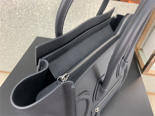 Ce**e micro luggage bag in black drummed calfskin silver tone metal