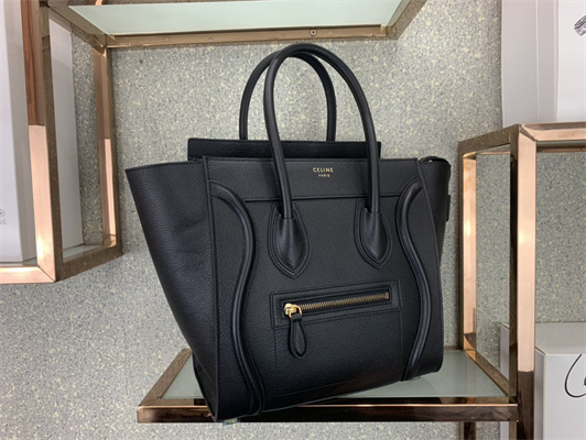 Ce**e micro luggage bag in black drummed calfskin gold tone metal