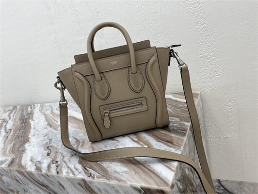 Ce**e nano luggage bag in dune drummed calfskin silver tone metal