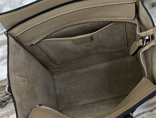 Ce**e nano luggage bag in dune drummed calfskin silver tone metal