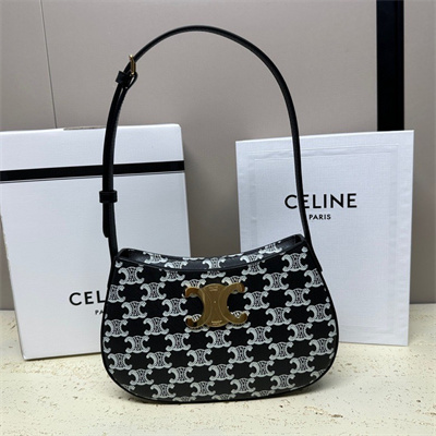 Ce**e medium tilly bag in triomphe canvas and calfskin black and white
