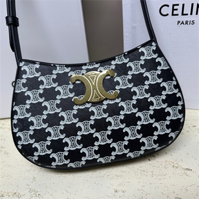 Ce**e medium tilly bag in triomphe canvas and calfskin black and white