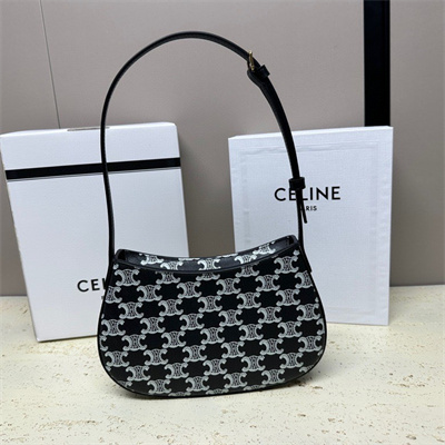 Ce**e medium tilly bag in triomphe canvas and calfskin black and white