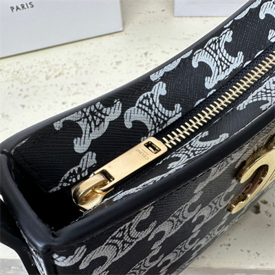 Ce**e medium tilly bag in triomphe canvas and calfskin black and white