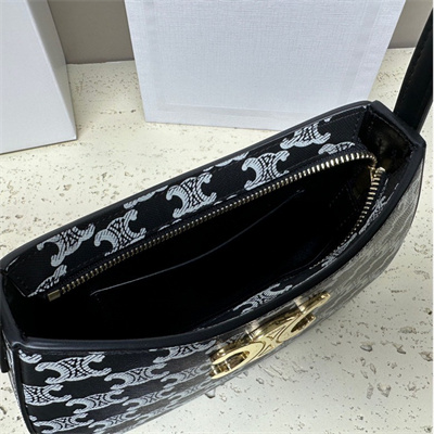 Ce**e medium tilly bag in triomphe canvas and calfskin black and white