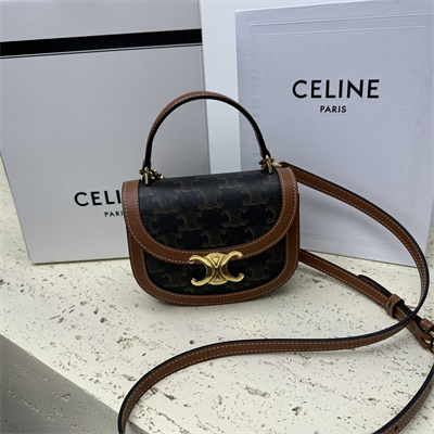 Ce**e mini besace clea in triomphe canvas and calfskin tan