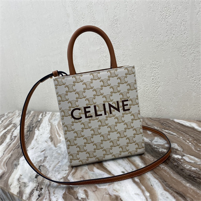 Ce**e mini vertical cabas in triomphe canvas and calfskin with Ce**e print white