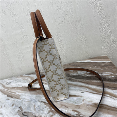 Ce**e mini vertical cabas in triomphe canvas and calfskin with Ce**e print white