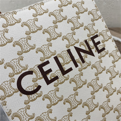 Ce**e mini vertical cabas in triomphe canvas and calfskin with Ce**e print white