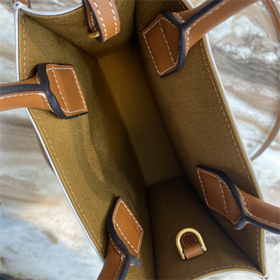 Ce**e mini vertical cabas in triomphe canvas and calfskin with Ce**e print white