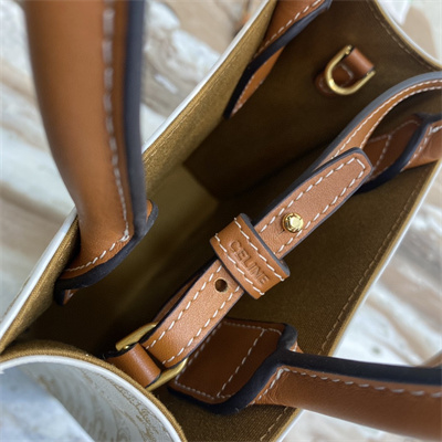 Ce**e mini vertical cabas in triomphe canvas and calfskin with Ce**e print white