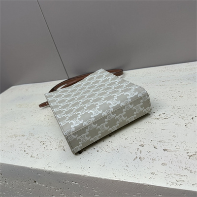 Ce**e mini vertical cabas in triomphe canvas and calfskin greige