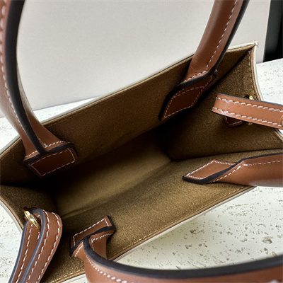 Ce**e mini vertical cabas in triomphe canvas and calfskin greige