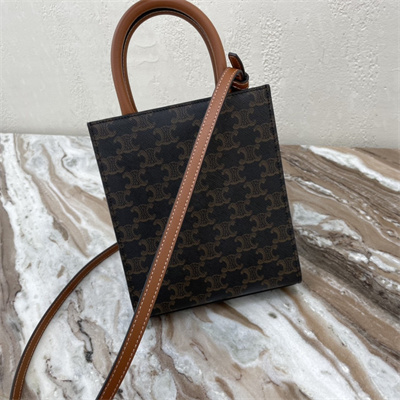 Ce**e mini vertical cabas in triomphe canvas and calfskin tan with Ce**e  print