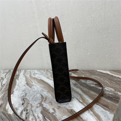 Ce**e mini vertical cabas in triomphe canvas and calfskin tan with Ce**e  print