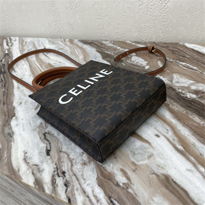 Ce**e mini vertical cabas in triomphe canvas and calfskin tan with Ce**e  print