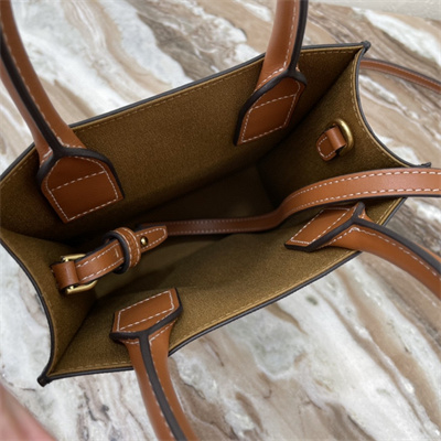 Ce**e mini vertical cabas in triomphe canvas and calfskin tan with Ce**e  print