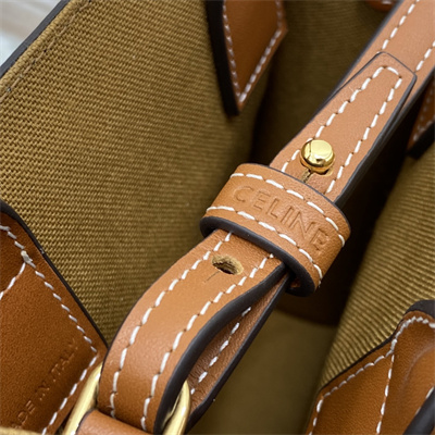 Ce**e mini vertical cabas in triomphe canvas and calfskin tan with Ce**e emb