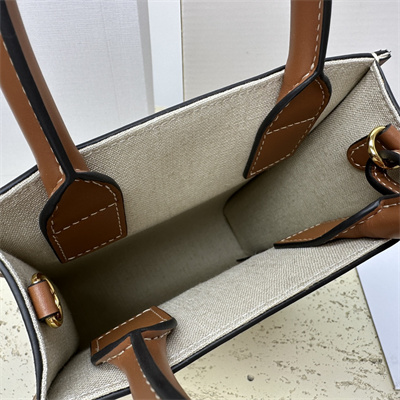 Ce**e mini vertical cabas in textile with  Ce**e all over print nature/tan