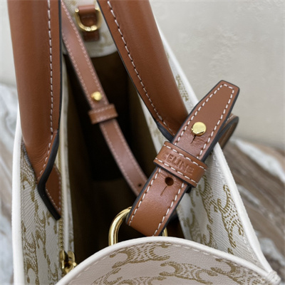 Ce**e small vertical cabas in triomphe canvas and calfskin with Ce**e print white