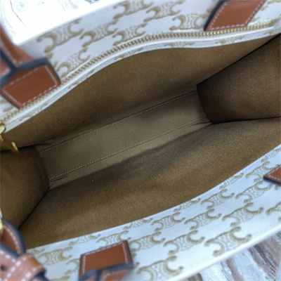 Ce**e small vertical cabas in triomphe canvas and calfskin with Ce**e print white