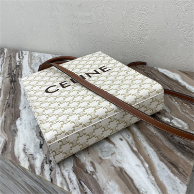 Ce**e small vertical cabas in triomphe canvas and calfskin with Ce**e print white