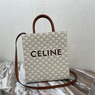 Ce**e small vertical cabas in triomphe canvas and calfskin with Ce**e print white