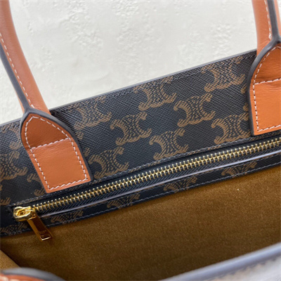 Ce**e small vertical cabas in triomphe canvas and calfskin with Ce**e print tan