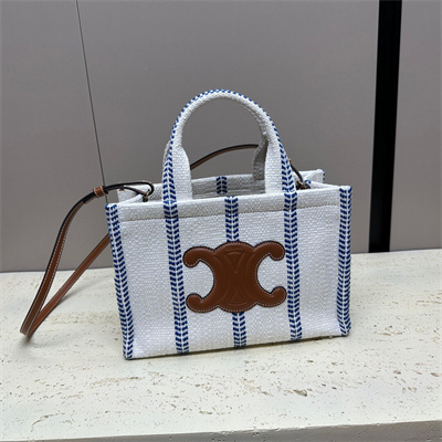Ce**e small cabas thais in striped textile and calfskin blue/white