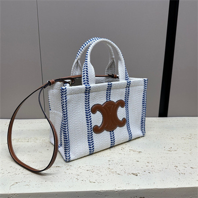 Ce**e small cabas thais in striped textile and calfskin blue/white