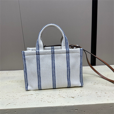 Ce**e small cabas thais in striped textile and calfskin blue/white