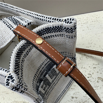 Ce**e small cabas thais in striped textile with Ce**e jacquard and calfskin