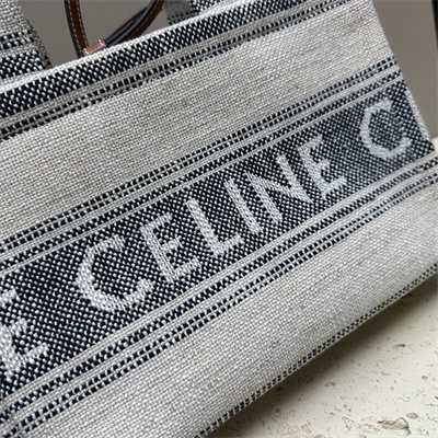 Ce**e small cabas thais in striped textile with Ce**e jacquard and calfskin
