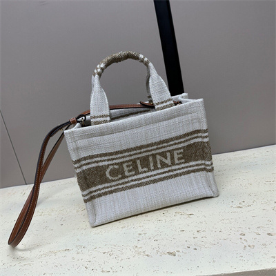 Ce**e small cabas thais in striped textile with Ce**e jacquard and calfskin