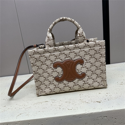 Ce**e small cabas thais in textile with triomphe canvas print and calfskin