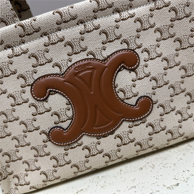 Ce**e small cabas thais in textile with triomphe canvas print and calfskin