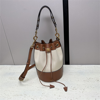 Ce**e small drawstring cabas marin in textile and calfskin natural / tan