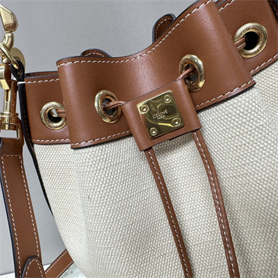 Ce**e small drawstring cabas marin in textile and calfskin natural / tan