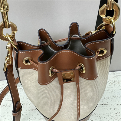 Ce**e small drawstring cabas marin in textile and calfskin natural / tan