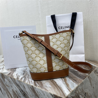 Ce**e small bucket in triomphe canvas and calfskin white