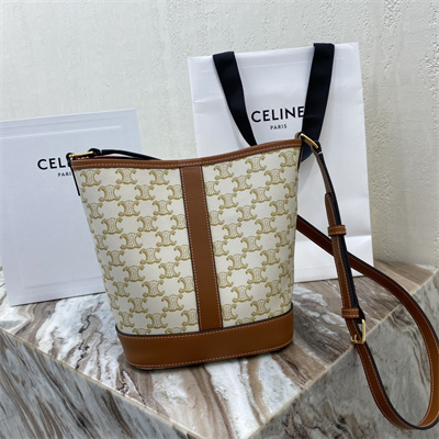 Ce**e small bucket in triomphe canvas and calfskin white