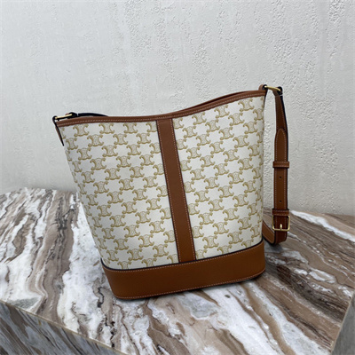 Ce**e medium bucket in triomphe canvas and calfskin white